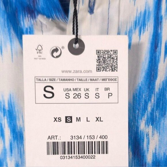 NWT ZARA Printed Poplin Button Up Shirt Blue White Women’s SMALL 3134/153/400 - Picture 12 of 12